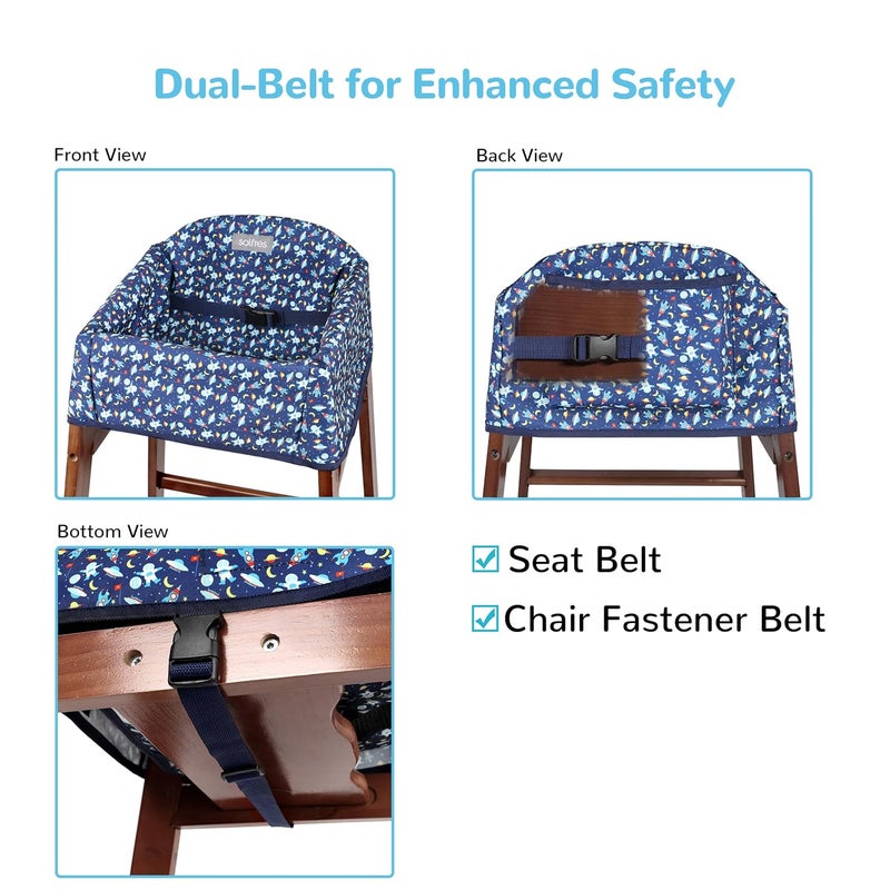 Solfres Dual-Belt High Chair Cover, Baby High Chair Cover, Upgrade Version, for Wooden or Restaurant High Chair, Sturdy and Robust Material, Blue Space - Image 2